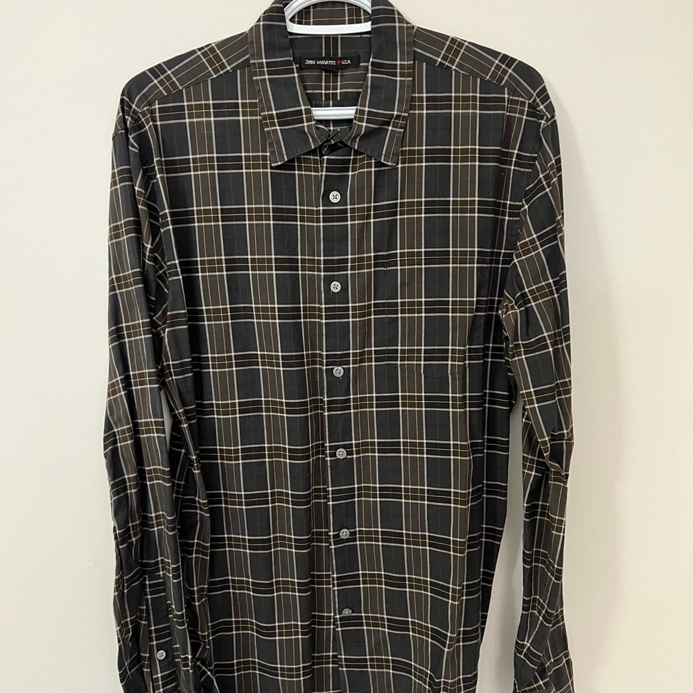 John Varvatos Brown and Tan Plaid Shirt
